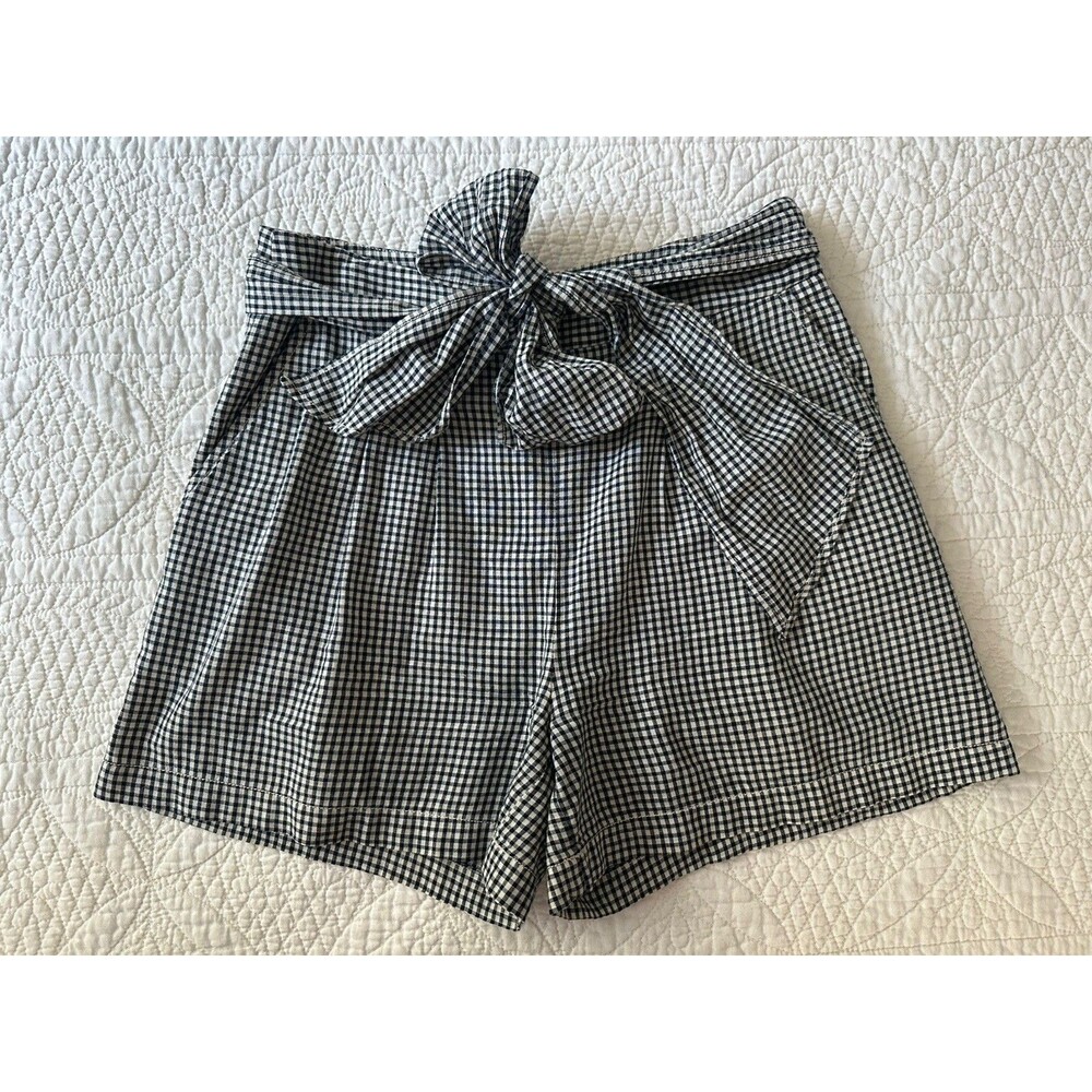 Cartonnier Anthropologie Gingham Tie-Waist Shorts Navy Blue & White Sz 6